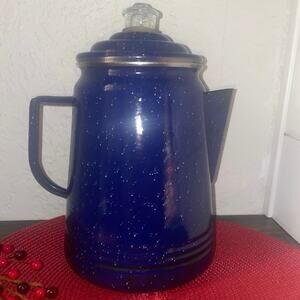 Navy speckled 1950’s Enamel Camping, Hunting, Enamelware Coffee Pot Perculator